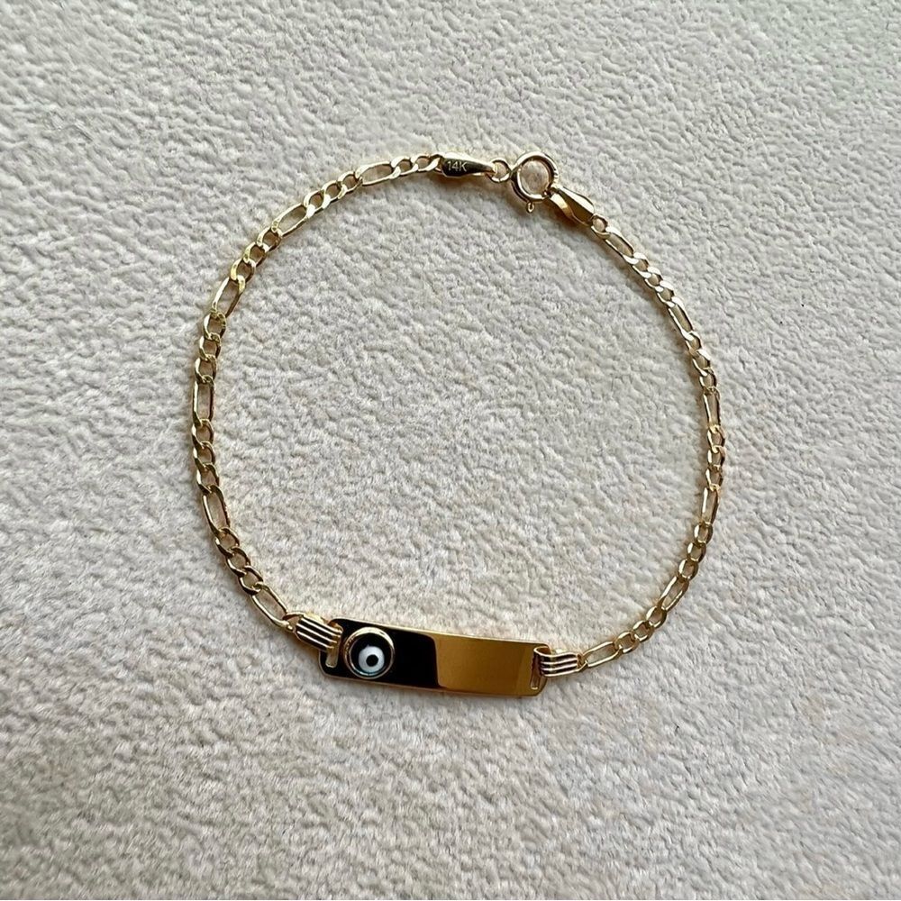 14k solid yellow gold kids bracelet | evil eye ID baby Bracelet | - Picture 9 of 10
